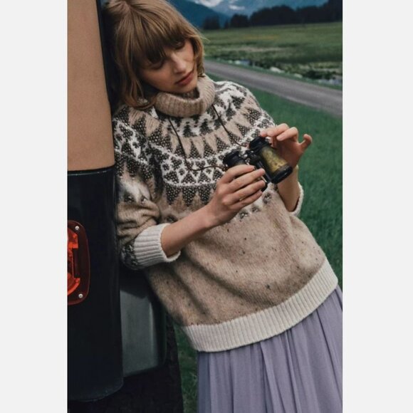 NWT Anthropologie Pilcro Ribbed Turtleneck Sweater Fair Isle Size S - Picture 3 of 11